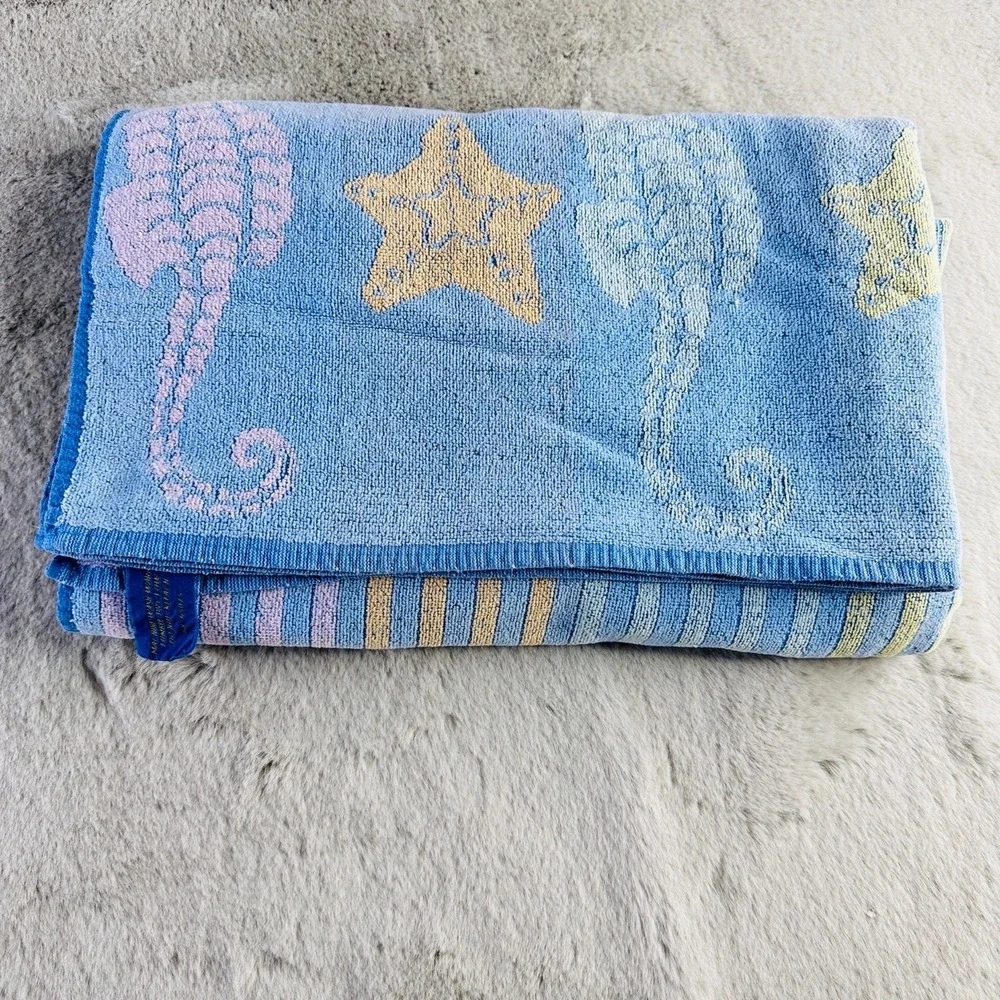 Vintage Gramercy Brastex Towel Seahorses Two Sided Beach Brazil 28